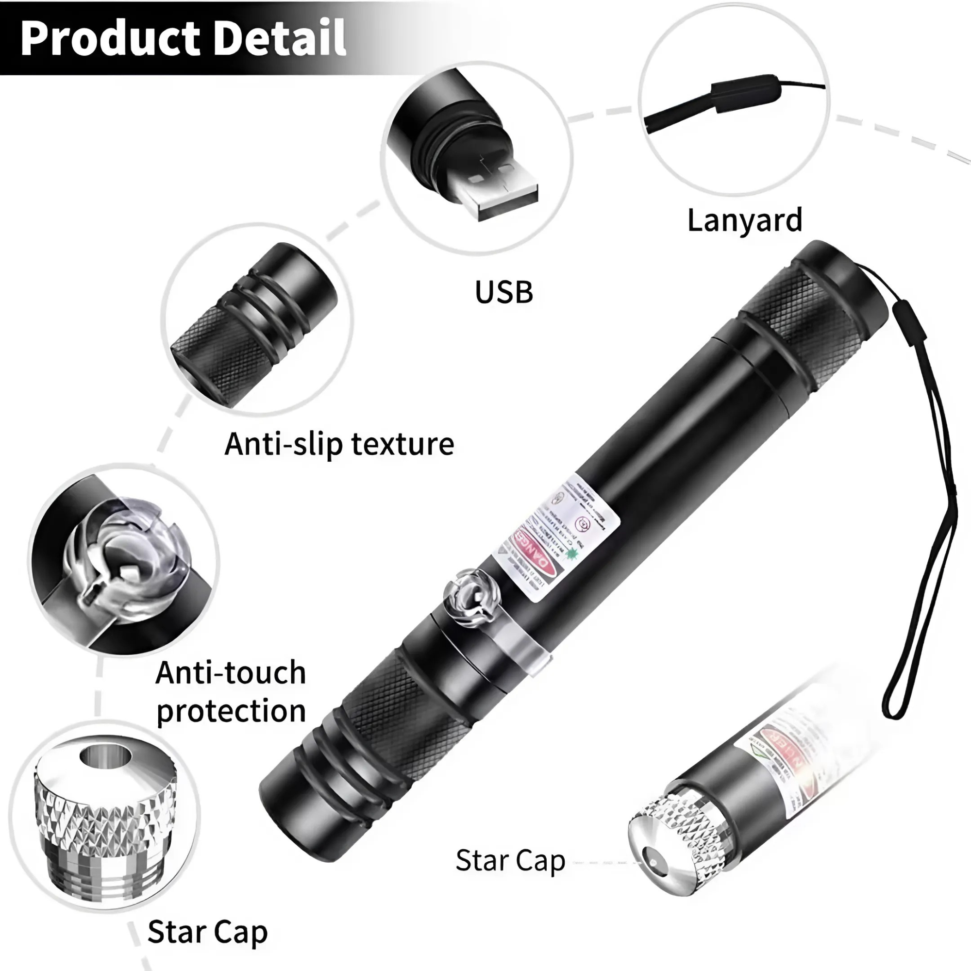 High Power Green Laser Pointer, 2000M Long-Range USB Rechargeable Laser Pen with Durable Aluminum Alloy Shell for Outdoor Survival, Hiking, Astronomy, and Pet Play