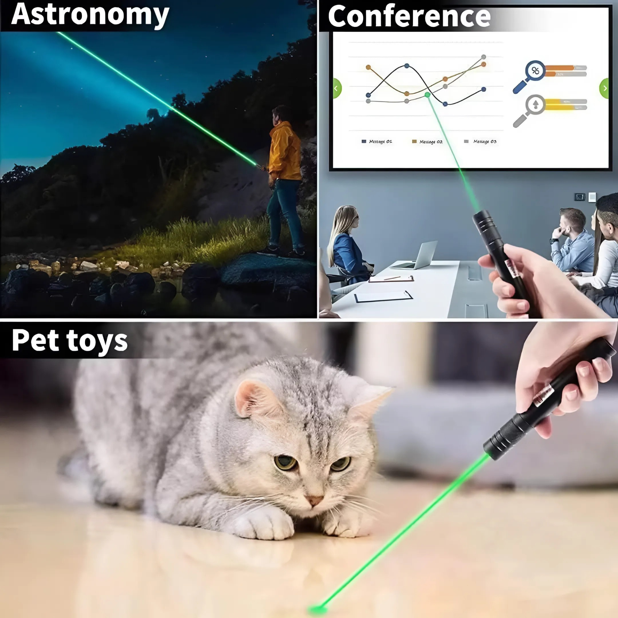 High Power Green Laser Pointer, 2000M Long-Range USB Rechargeable Laser Pen with Durable Aluminum Alloy Shell for Outdoor Survival, Hiking, Astronomy, and Pet Play