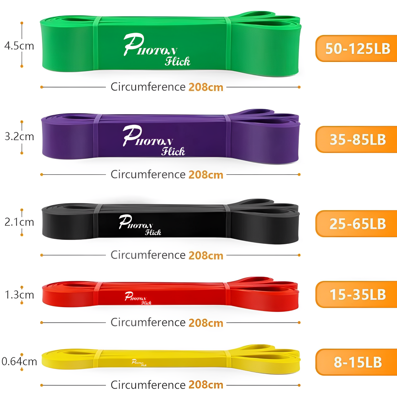 Photon Flick 5 Piece Color - Coded Resistance Bands Set