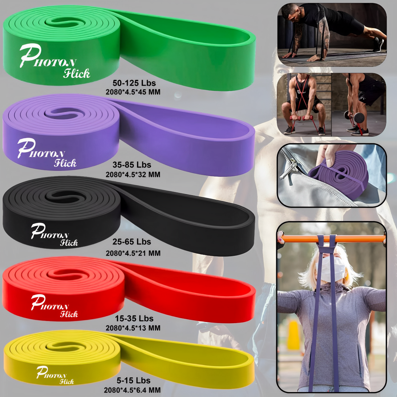 Photon Flick 5 Piece Color - Coded Resistance Bands Set