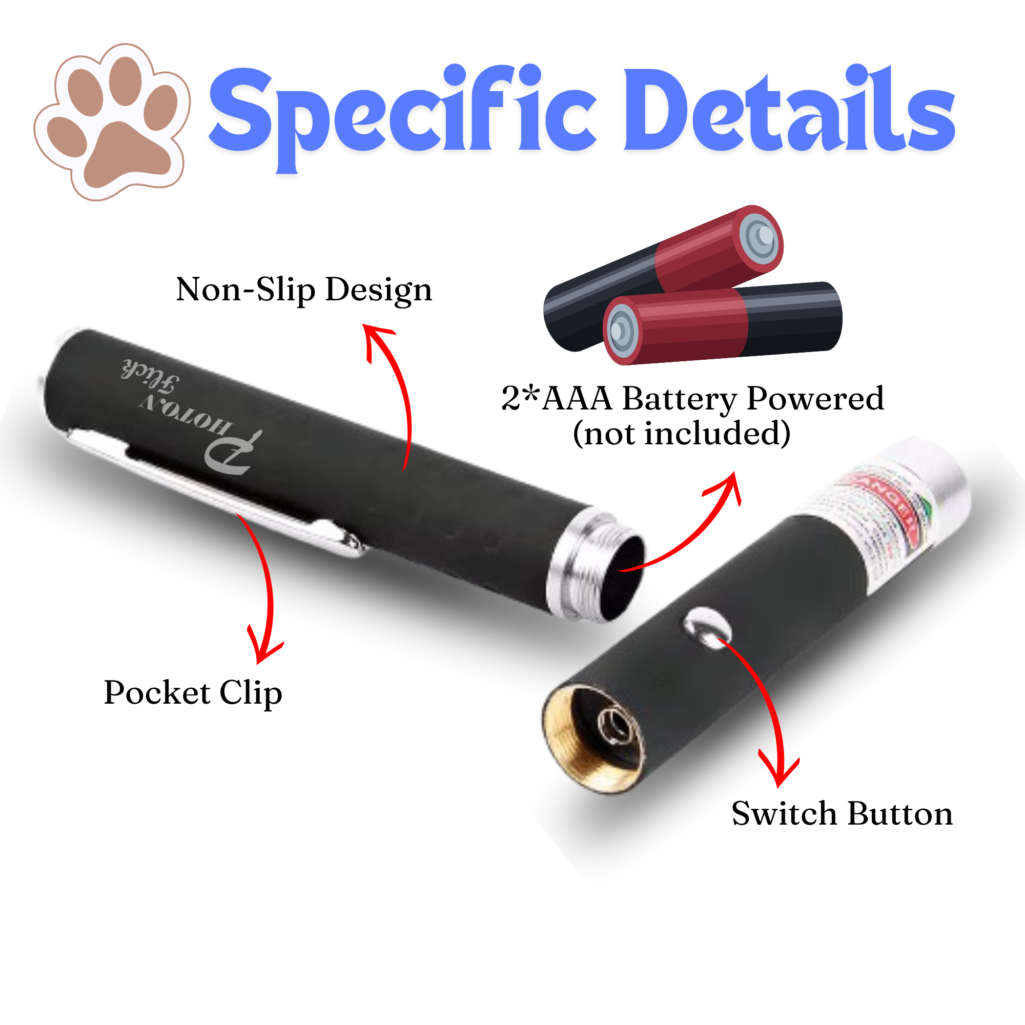 Photon Flick 2 Pack Laser Pointer Pen Visible Light Beam High-Power Long-Range Cat Laser Pointer